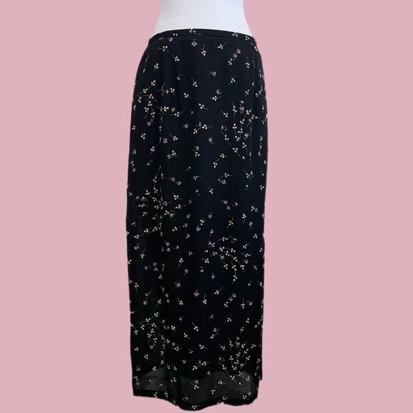 vintage 90s black floral whimsygoth grunge maxi skirt - Picture 1 of 8